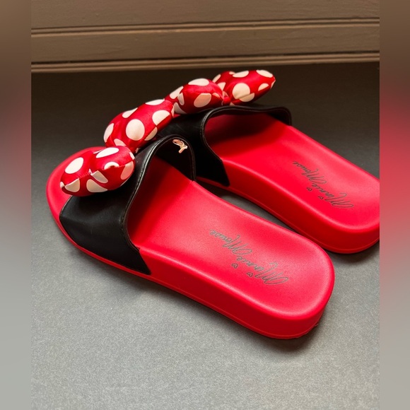 Minnie Mouse Slides With Red & White Polka Dot Bows preowned  measure Women S 6 - Picture 4 of 6